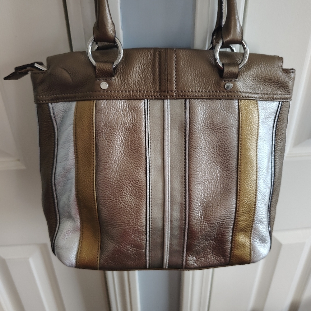 Tignanello Super Stripes Pebble Leather Metallic Shoulder Bag Tote - Picture 4 of 13